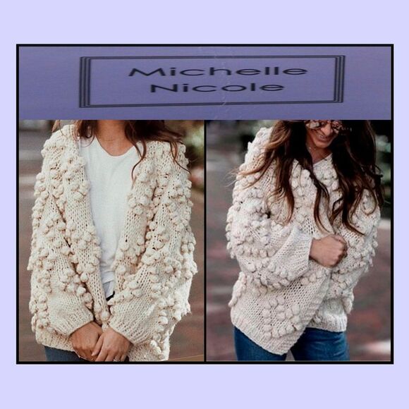 MICHELLE NICOLE NEW BLUSH Cottagecore Pom Pom Open Front Cardigan M - Picture 7 of 11